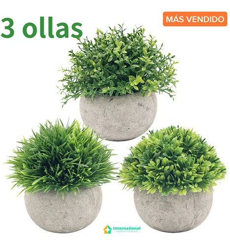 Maceta Con Planta Artificial Pequeña Y Verde, 3 Unidades | Meses sin  intereses
