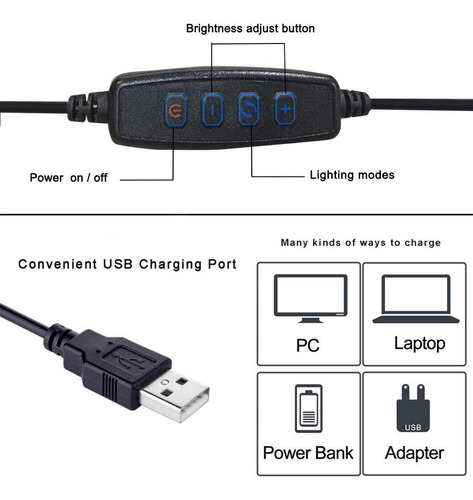 Imagen 2 de 7 de Lámpara De Lectura Led Luz De Libro, Lámpara De Lectura Usb