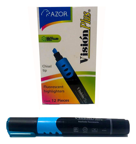 Marcatextos, Vision Plus, Azul Fluor, 1 Caja/12 Pzs. Azul
