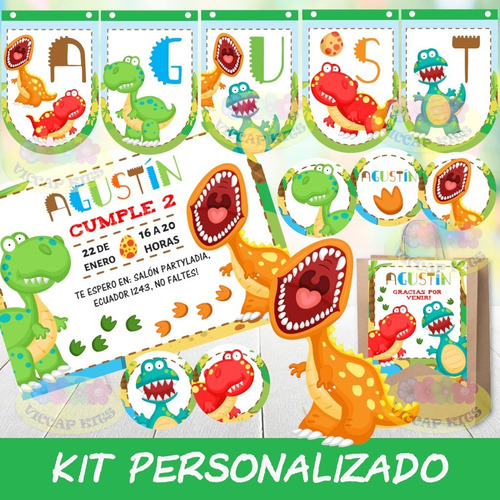 Kit Imprimible Dinosaurios Graciosos Personalizado