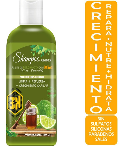  Shampoo Aceite De Bergamota Y Miel 1 Litro Vivonatural & 3h