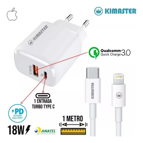 Kit Carregador Turbo Usb-c / Lightning - Compativel Apple