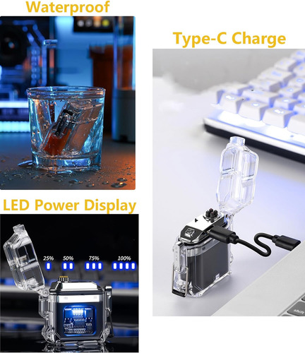 Encendedor Eléctrico Impermeable, Recargable, Llama De Arco