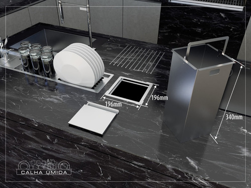 Imagem 6 de 7 de Lixeira De Embutir Quadrada Inox 7 Litros De Bancada
