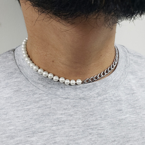 Collar Mitad Perlas Checas Y Lomo De Corvina Hombre Mujer
