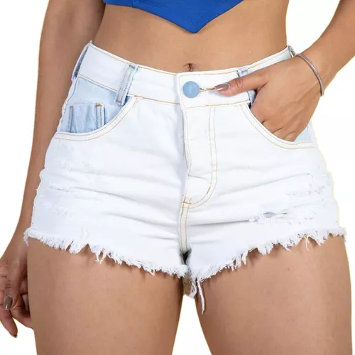 Short Jeans Feminino Cintura Alta Desfiado Curto Rasgado - Useconf