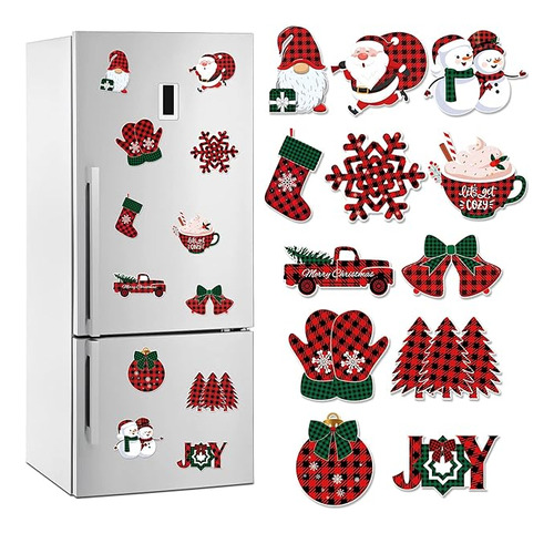 12 Imanes De Navidad Para Refrigerador Rojo Negro Gnomo De N