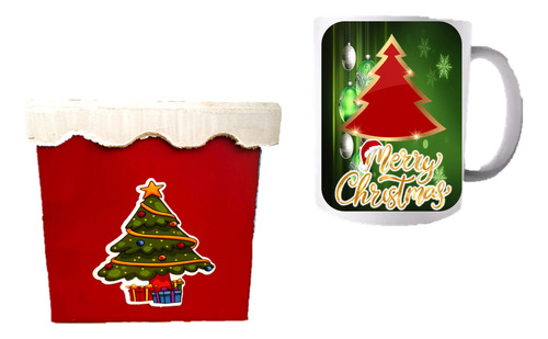 Taza Pino Navideño Con Caja De Madera