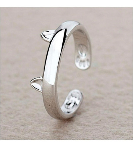Anillo Orejas Y Patitas De Gato Ajustable Plata 925 Mujer Lb