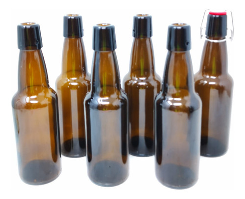 6 Botellas De Vidrio Ambar + Tapón Mecánico 500ml