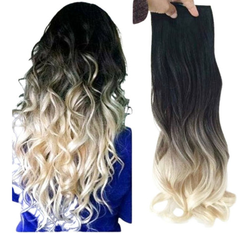 Cabelo Aplique Tic Tac Ondulado 70cm - 100% Orgânico 150gr Cor Preto com loiro ombre #1B_613