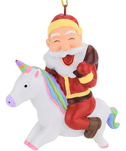 Santa Que Monta Un Adorno De Navidad Unicornio