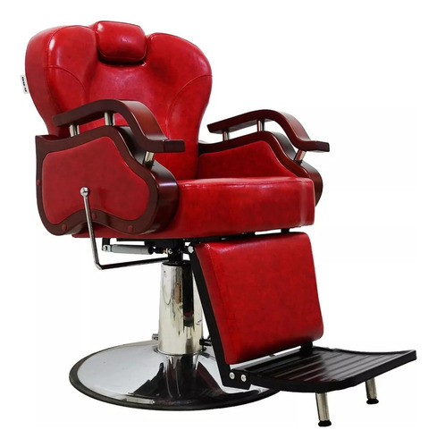Sillón Barberia Peluquería Silla Estética Uso Rudo Madera Color Rojo