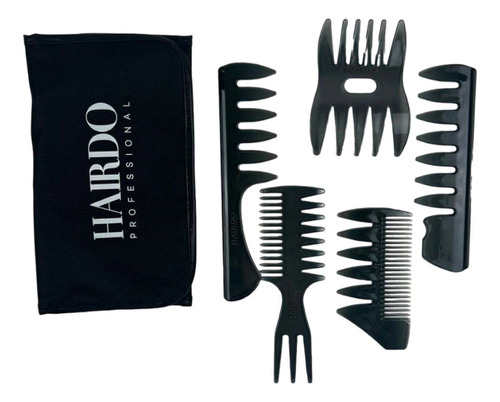 Kit 5 Pentes Para Penteados Barbearia Profissional Cor Preto