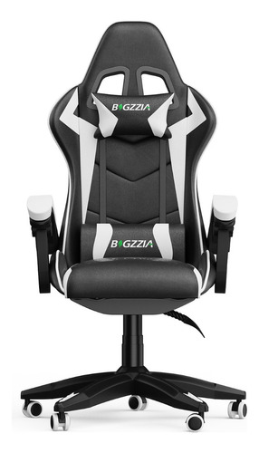 Silla de escritorio BIGZZIA A-P gamer ergonómica  negra y blanca con tapizado de cuero sintético