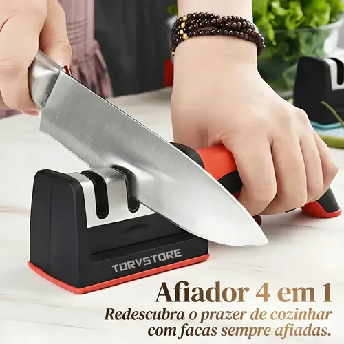 Afiador E Amolador De Facas E Tesouras 4 Em 1 Profissional Manual Vermelho Ou Amarelo Afia Amola E Alinha Lâminas Ideal... Preto