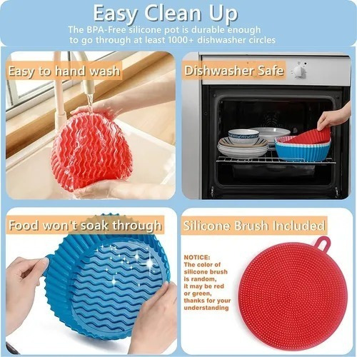 2pçs Forma Silicone Redondo Fritadeira 8.5in Air Fry C/alça