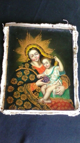 Pintura Cuzqueña-óleo En Tela Virgen Con El Niño