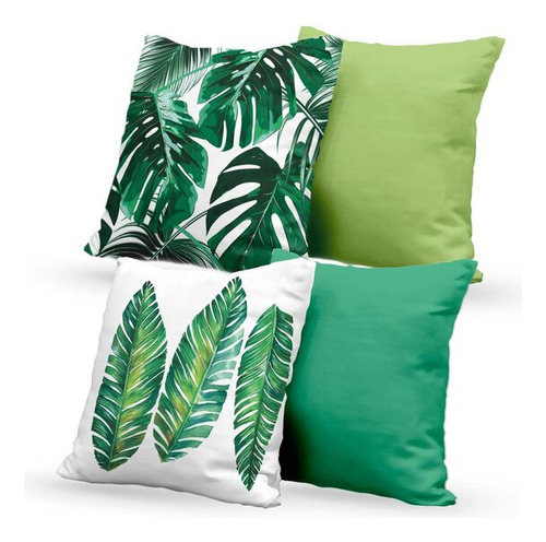 Kit 4 Almofadas Decorativas Own Folhas E Lisas Tons Verdes