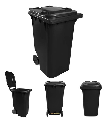 Lixeira Container Gari 240 Litros Lixo Com Rodas Comlurb Cor Preto