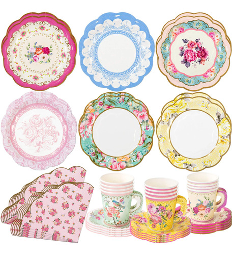 Talking Tabl Suministro Fiesta Te Floral Vintage Plato Papel