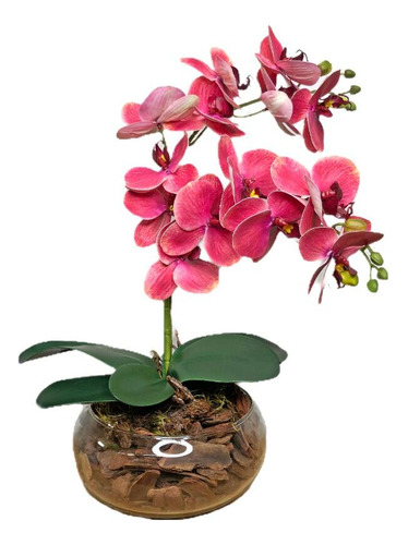 Arranjo 2 Orquídeas Artificiais Coral Em Vaso Incolor