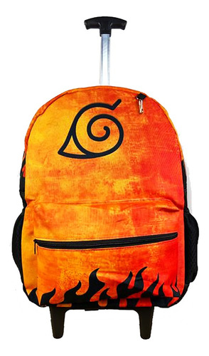 Mochila De Rodinhas Escolar Naruto Shippuden Juvenil Cor Laranja Desenho Do Tecido Liso