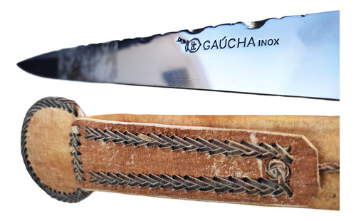 Faca Tipo Solingem Aço Inox 10 Pol Cabo Alpaca Bainha Couro Cor Cinza