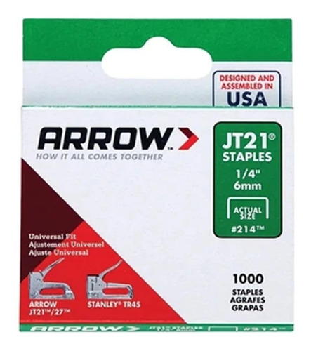 Grampas Grapas Origen Usa 6 Mm 1000u T-27 Arrow 21424