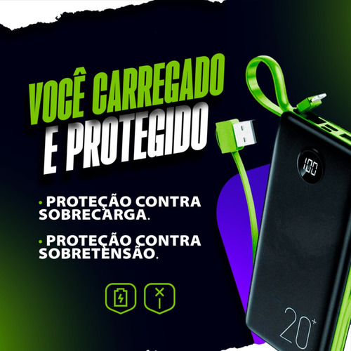 Power Bank 10.000 Mah Carregador Usb Portátil Com Cabo Carregamento Turbo Preto