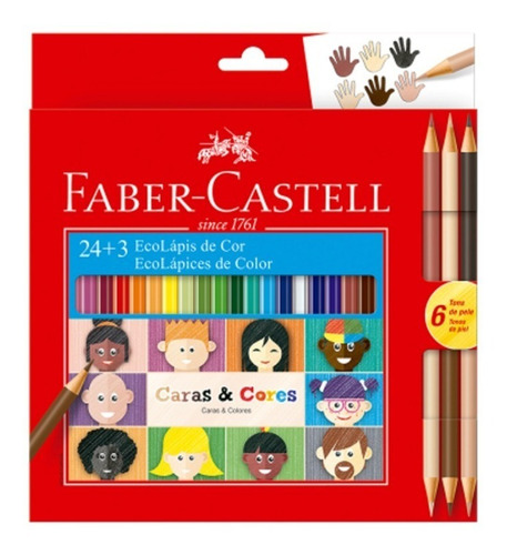 2x Lápis Cor Ecolápis 24 +3 Tons Caras E Cores Faber Castell
