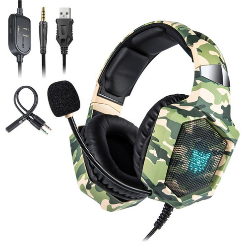 Fone Ouvido Headset Gamer Camuflado Led Para Xbox One Ps4 Pc