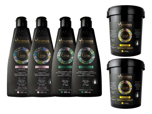 Kit Arvensis Cachos 2 Shampoo + 2 Condicionador + 2 Mascara 2x1