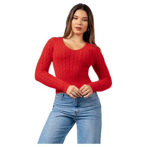 Sweater Angora Con Hilos De Brillo Color Rojo