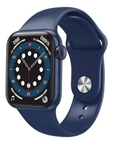 Relógio Smartwatch W28 Pro Série 8 Masculino Feminino Nfc Caixa Branco Pulseira Azul-marinho Bisel Preto