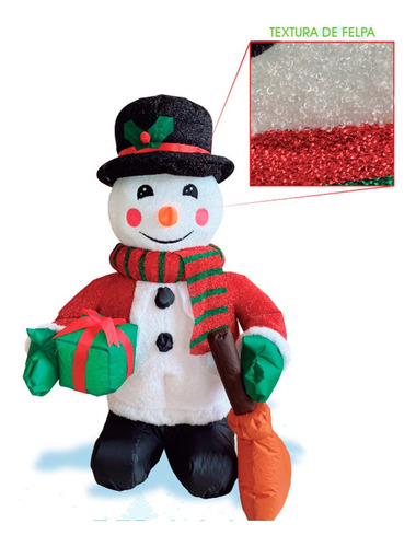 Figura Navideña Inflable Muñeco Nieve Sombrero Bufanda 1.2m