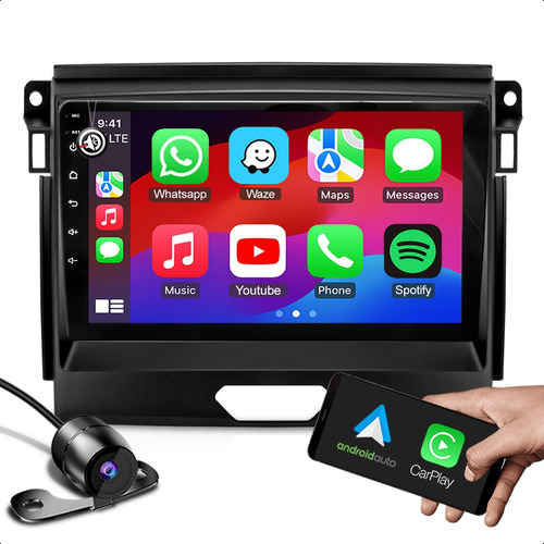 Multimidia 9 Polegadas Carplay Gps Integrado + Moldura Ford