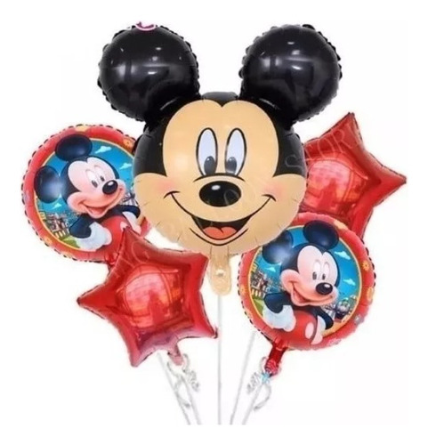 Bouquet 5 Globos Mickey Mouse 60cm 3d+4metalizados 45cm