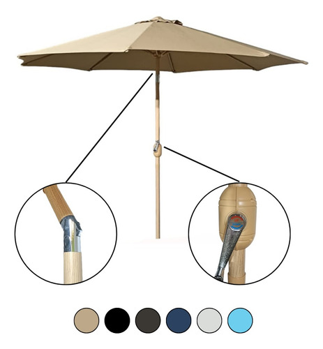 Sombrilla Para Jardin 2.7 Mts Acabado Tipo Madera Arena !!