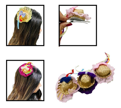 Imagem 1 de 1 de Kit 04 Presilha Cabelo Enfeite Festa Junina São João Caipira
