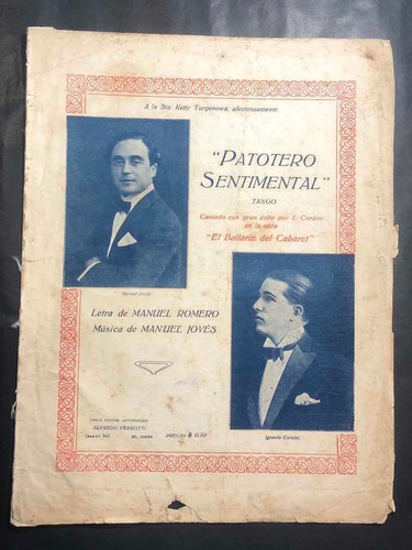 Antigua Partitura Patotero Sentimental Tango. 53028.