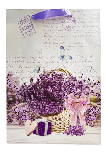 Bolsa Papel De Regalo Sorpresa Diseño Flores Violeta M 26x32