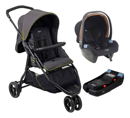 Carrinho De Bebê Cr3 Gray Neon Com Bebê Conforto E Base