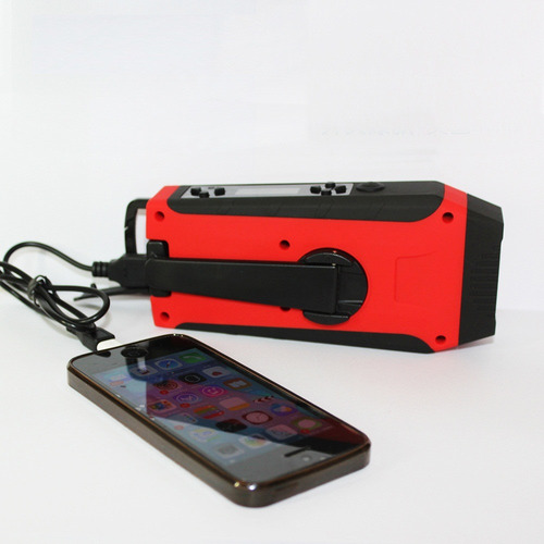 Solar Lámpara Dinamo Carga Celular Radio Fm Supervivencia 2 Linterna Rojo Luz Led