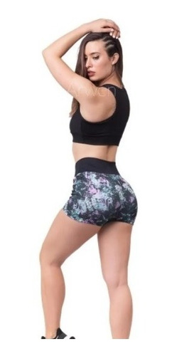 Short Gym Deportivo Mujer Negro  Estampado Talle 1 Al 5