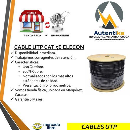 Cable Utp Cat 5e Indoor Bobina 305 Metros Elecon