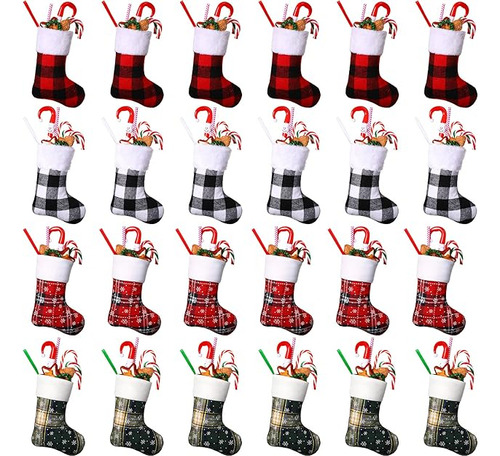 24 Medias De Navidad De 7 Pulgadas Mini Calcetines Clasicos