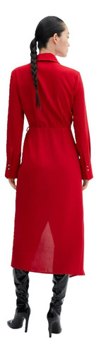 Vestido Cruzado Cuello En V Rojo Para Dama Mng