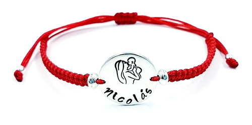 Pulsera Hilo Rojo Tejido Macramé Y Medalla De Plata 