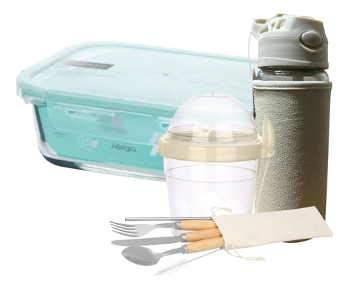 Pack Taper + Vaso De Yogurt + Botella + Cubiertos Acero Inox